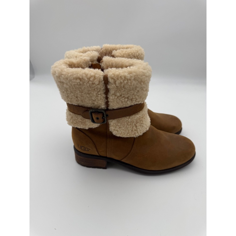 UGG Blayre II Chestnut Brown Suede Sheepskin Buckle Ankle Boots 1008220 Womens 8